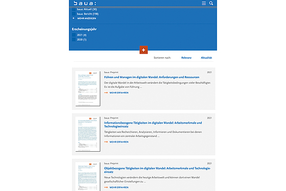 Darstellung der BAuA-Website mit den Preprints